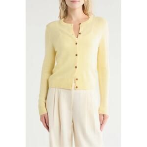NEW! Nordstrom Crewneck Cashmere Cardigan in YELLOW MERINGUE (M)